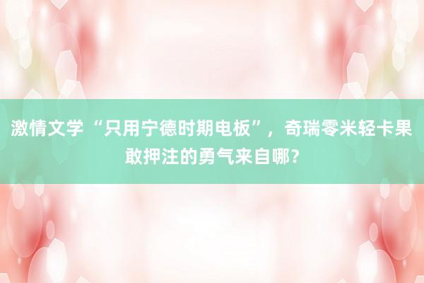 激情文学 “只用宁德时期电板”，奇瑞零米轻卡果敢押注的勇气来自哪？