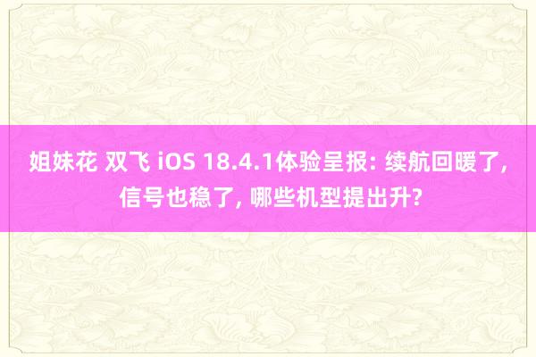 姐妹花 双飞 iOS 18.4.1体验呈报: 续航回暖了， 信号也稳了， 哪些机型提出升?