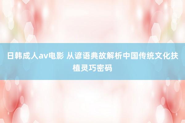 日韩成人av电影 从谚语典故解析中国传统文化扶植灵巧密码