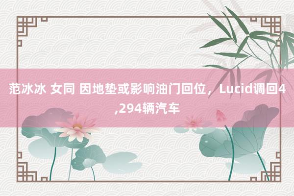 范冰冰 女同 因地垫或影响油门回位，Lucid调回4，294辆汽车